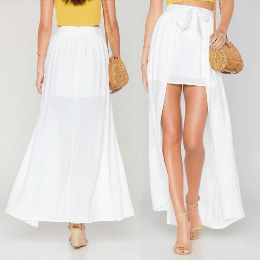 🔥 NWT NEW W/ TAGS JACK BY STEVE MADDEN x REVOLVE WHITE HI LOW FLOWY M MAXI SKIRT